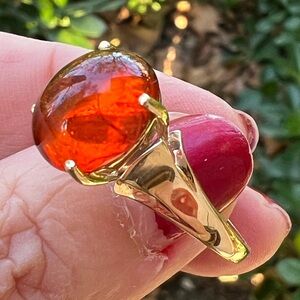 VINTAGE 10K YELLOW GOLD ROUND AMBER CABOCHON RING HALLMARKED BEAUTIFUL